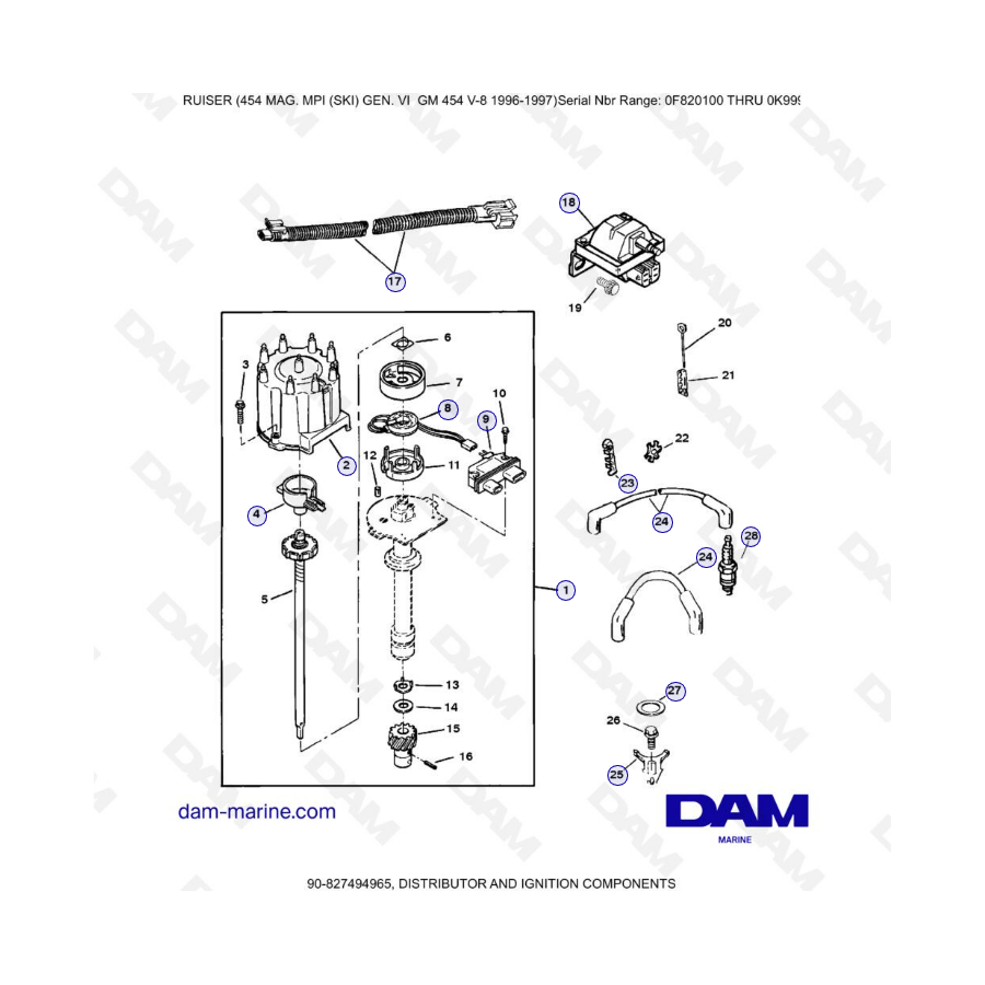 MERCRUISER 454 MAG - Distribuidor y componentes de encendido