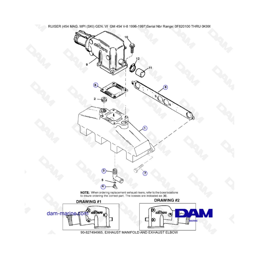 MERCRUISER 454 MAG - Exhaust manifold & exhaust elbow