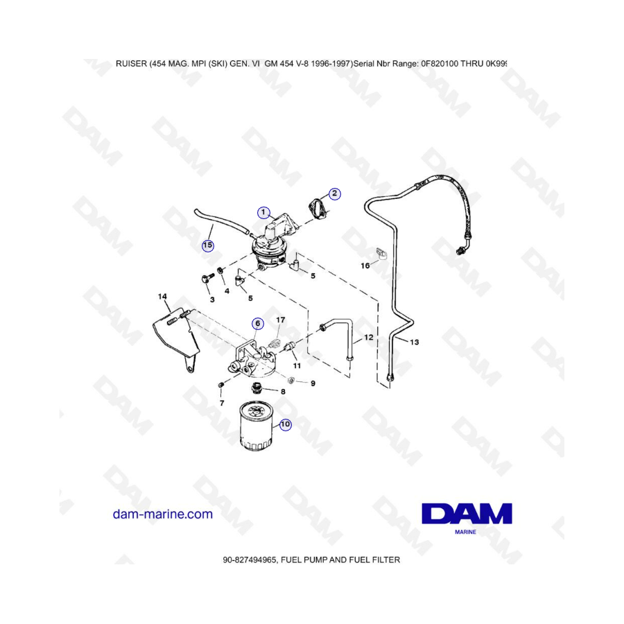 MERCRUISER 454 MAG - Bomba de combustible y filtro de combustible