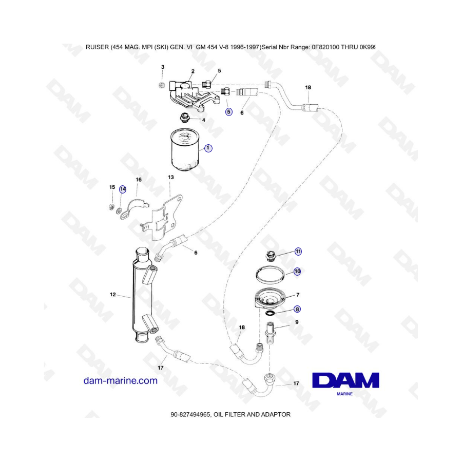 MERCRUISER 454 MAG - Oil filter & adaptor