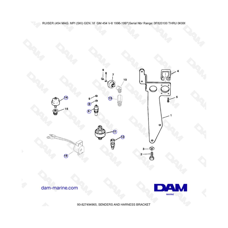 MERCRUISER 454 MAG - Transmisores y soporte de arnés