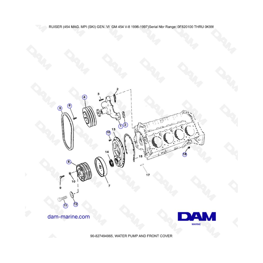 MERCRUISER 454 MAG - Bomba de agua y cubierta delantera