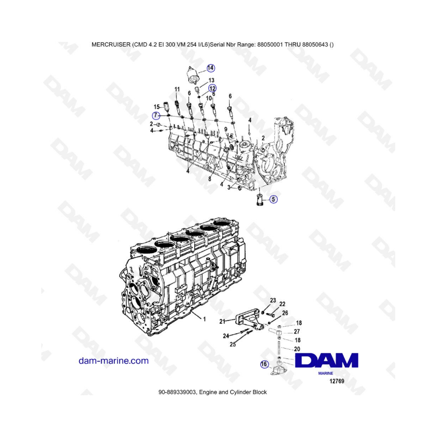 MERCRUISER CMD 4.2 EI 300 - Motor y bloque de cilindros