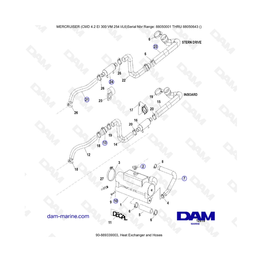 MERCRUISER CMD 4.2 EI 300 - Intercambiador de calor y mangueras