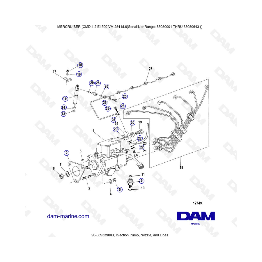 MERCRUISER CMD 4.2 EI 300 - Bomba de inyección, tobera y conductos