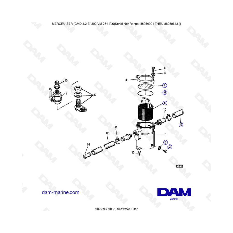 MERCRUISER CMD 4.2 EI 300 - Filtro de agua de mar