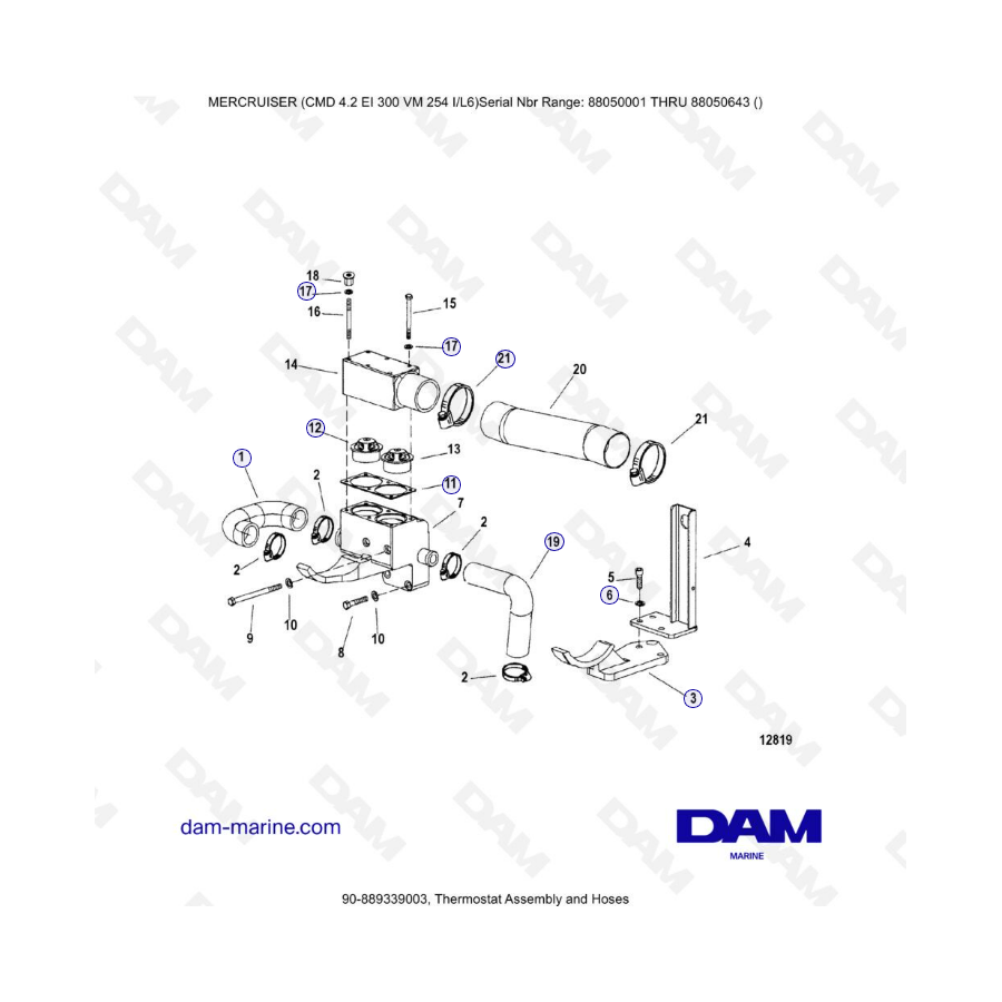 MERCRUISER CMD 4.2 EI 300 - Termostato y mangueras