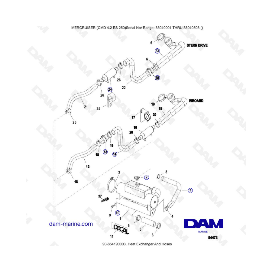 MERCRUISER CMD 4.2 ES 250 - Heat exchanger & hoses