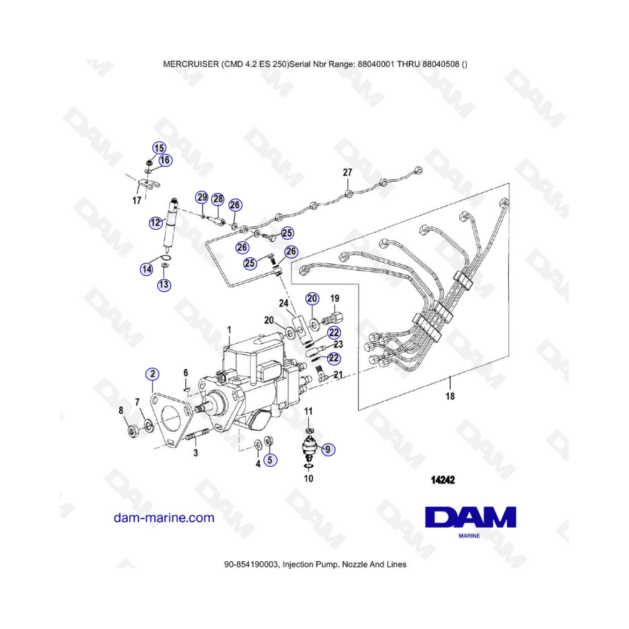 MERCRUISER CMD 4.2 ES 250 - Bomba de inyección, boquillas y líneas