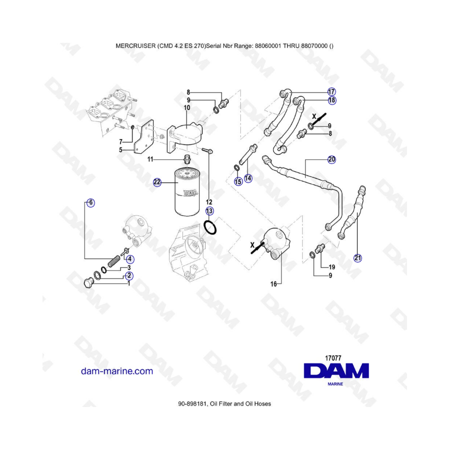 MERCRUISER CMD 4.2 ES 270 - Filtro de aceite y mangueras de aceite