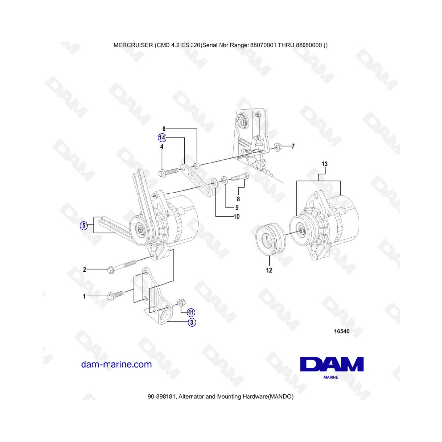 MERCRUISER CMD 4.2 ES 320 - Alternador y accesorios de montaje