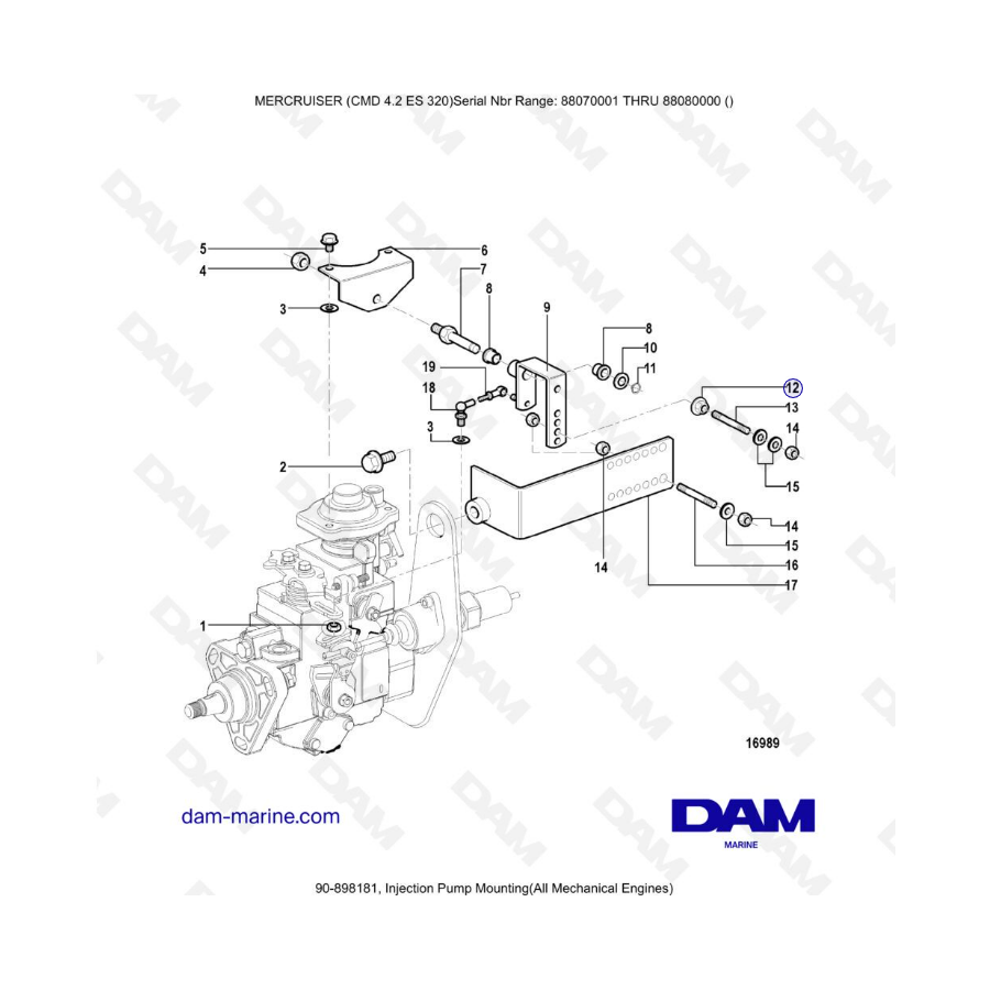 MERCRUISER CMD 4.2 ES 320 - Injection pump mounting (meca)