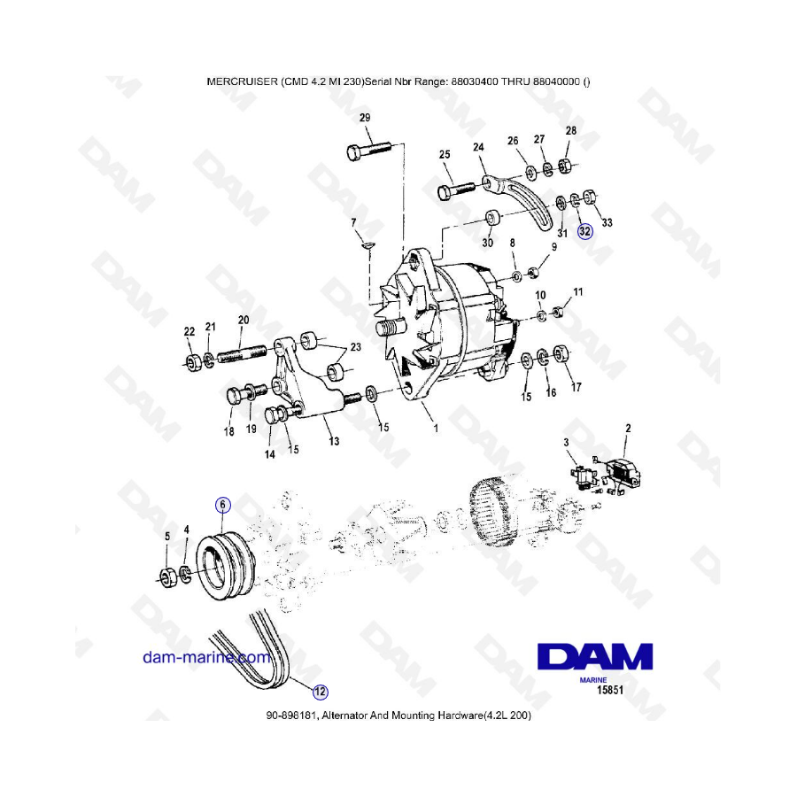 MERCRUISER CMD 4.2 MI 230 - Alternador y accesorios de montaje