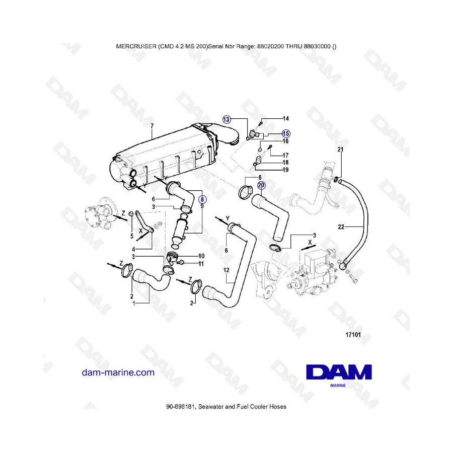 Mercruiser Cmd Ms Seawater Fuel Cooler Hoses Dam Marine