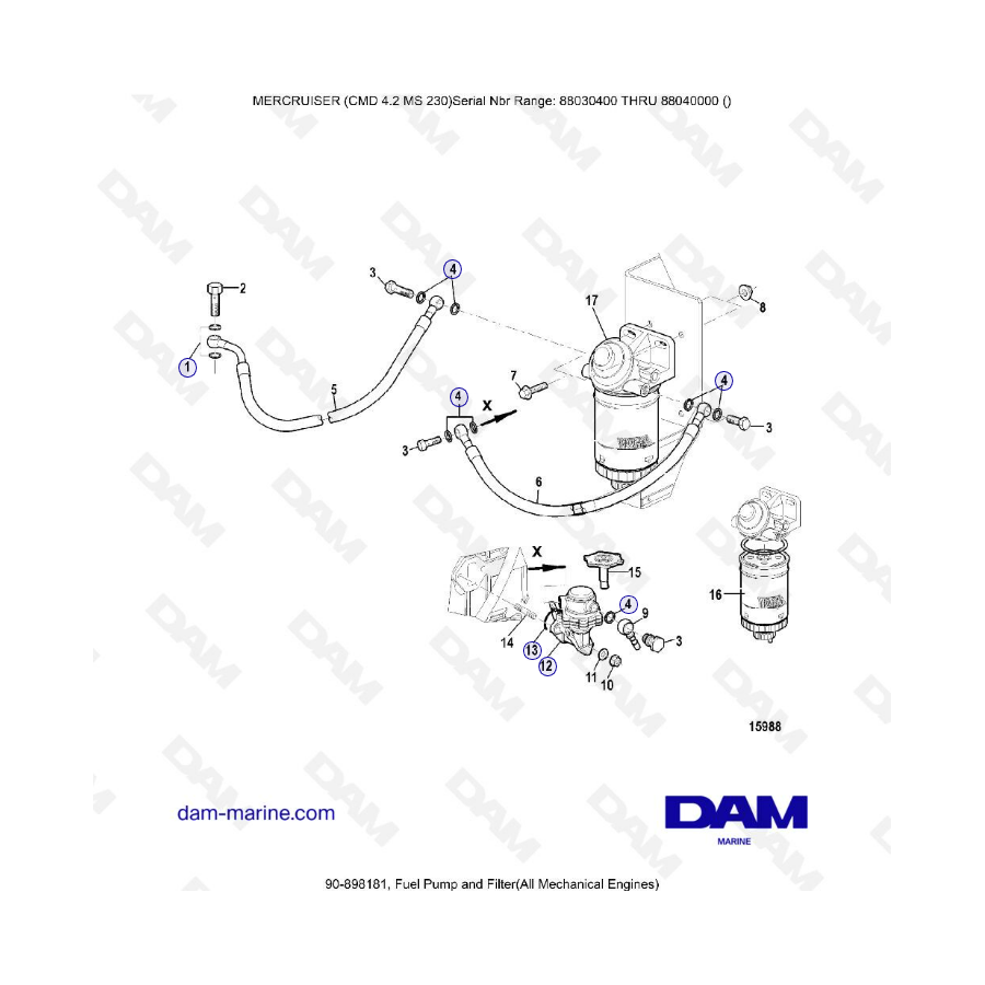 MERCRUISER CMD 4.2 MS 230 - Fuel pump & filter (meca)