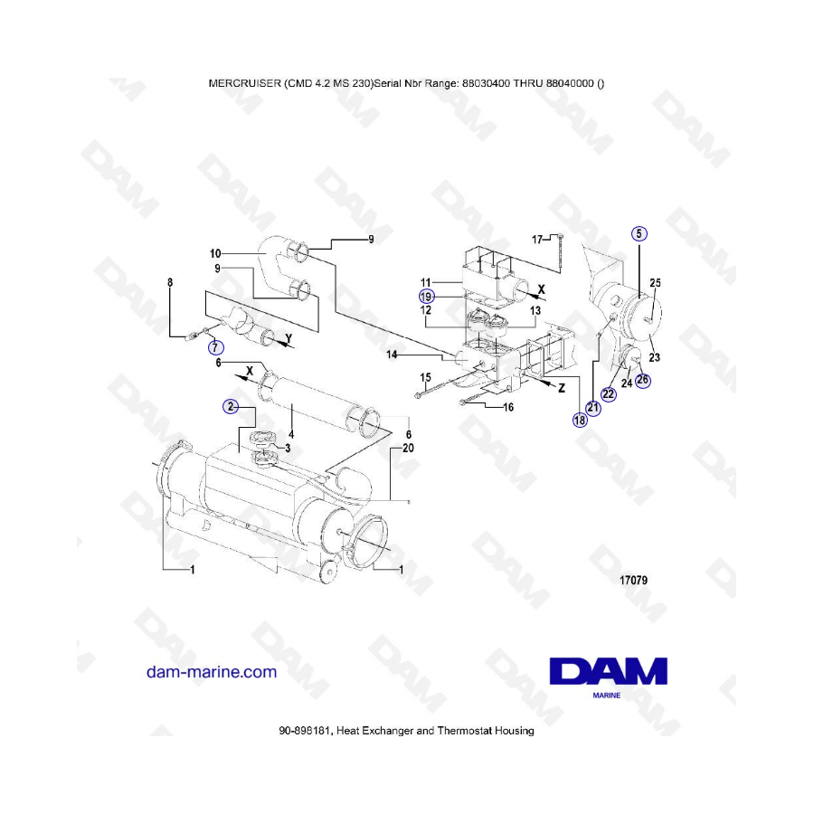 MERCRUISER CMD 4.2 MS 230 - Heat exchanger & thermostat housing