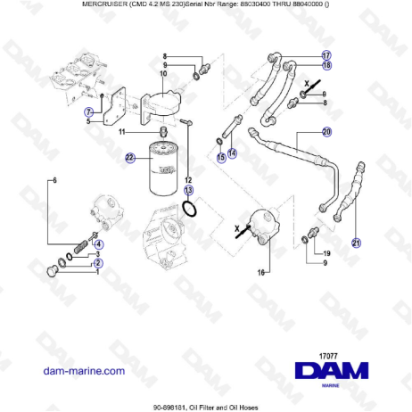 MERCRUISER CMD 4.2 MS 230 - Filtro de aceite y mangueras de aceite