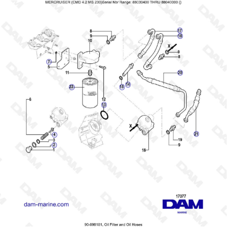 MERCRUISER CMD 4.2 MS 230 - Oil filter & oil hoses