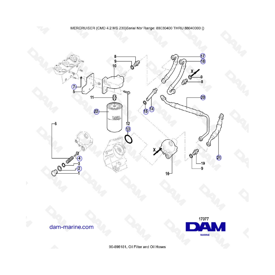 MERCRUISER CMD 4.2 MS 230 - Filtro de aceite y mangueras de aceite