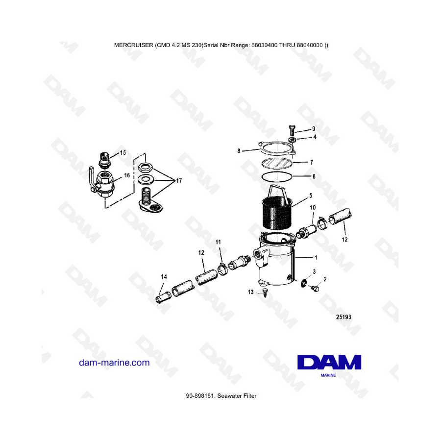 MERCRUISER CMD 4.2 MS 230 - Filtro de agua de mar