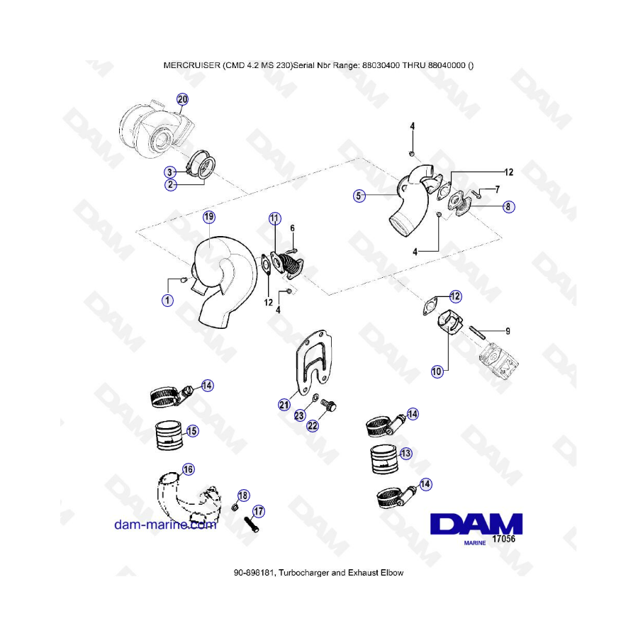 MERCRUISER CMD 4.2 MS 230 - Codo de escape y turbocompresor