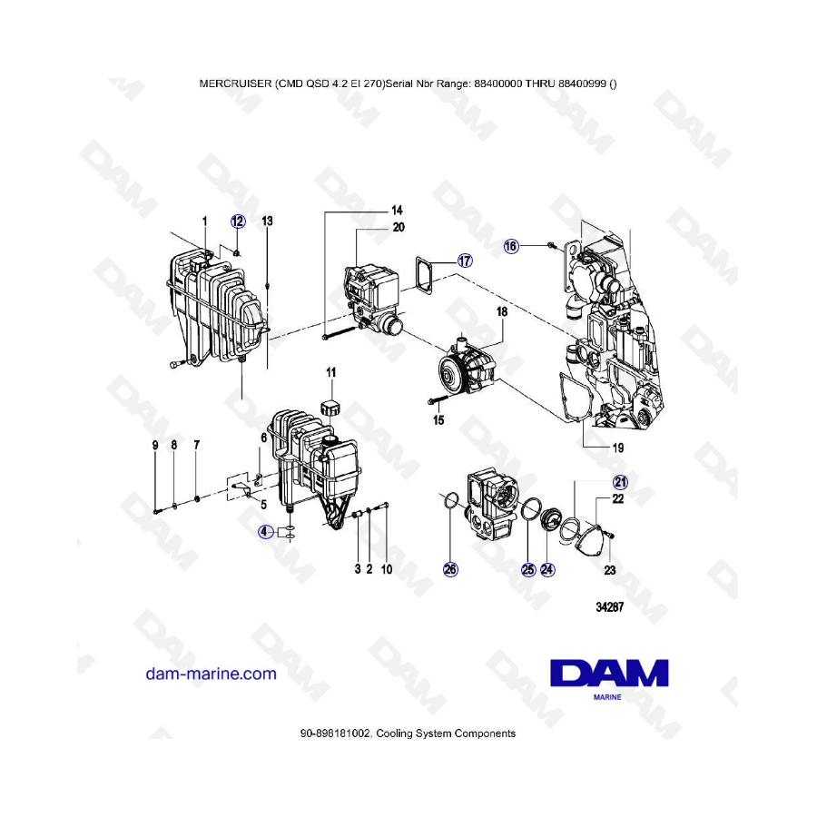 MERCRUISER CMD QSD 4.2 EI 270 - Componentes del sistema de refrigeración