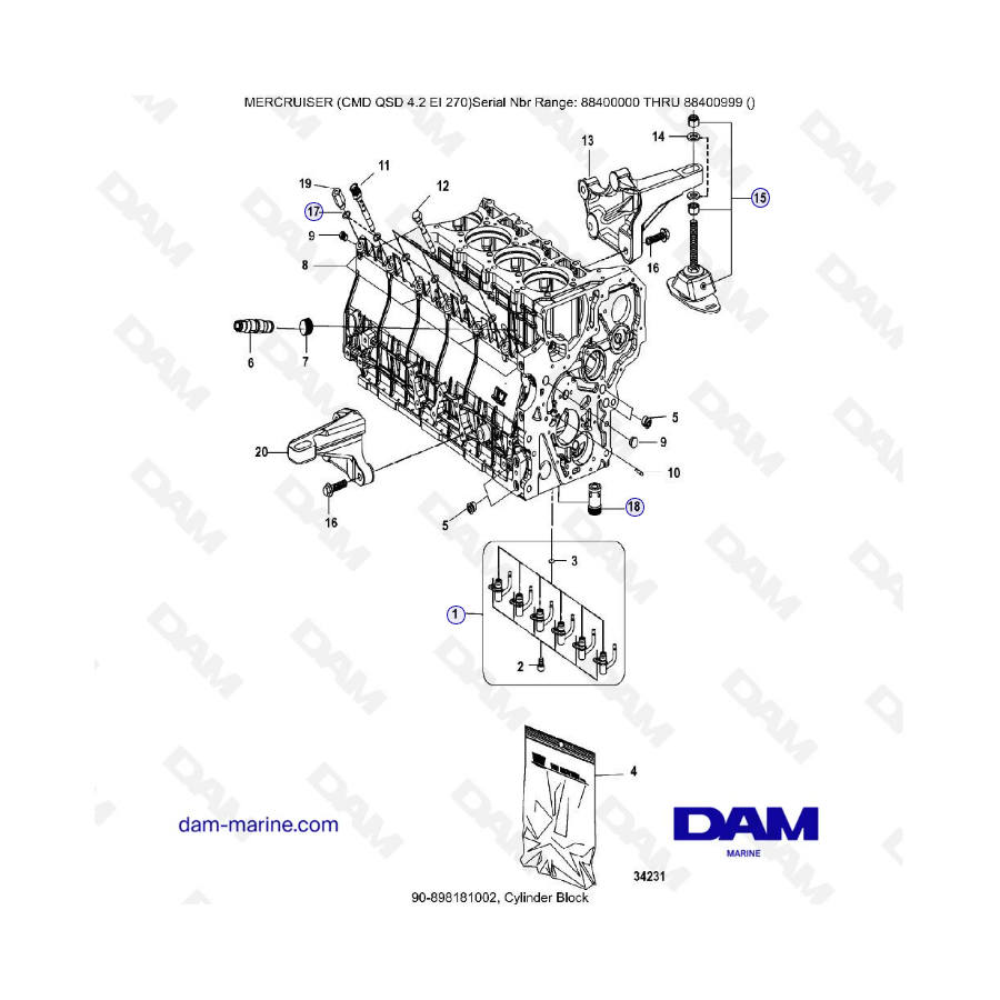 MERCRUISER CMD QSD 4.2 EI 270 - Bloque motor