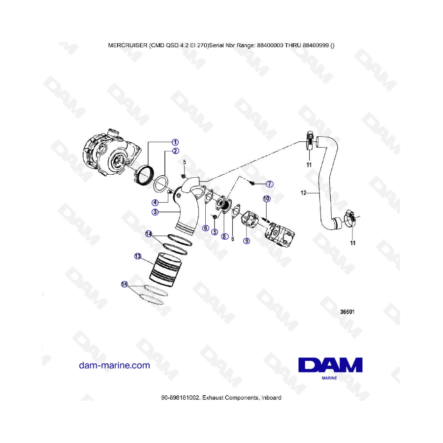 MERCRUISER CMD QSD 4.2 EI 270 - Componentes de escape (interior)