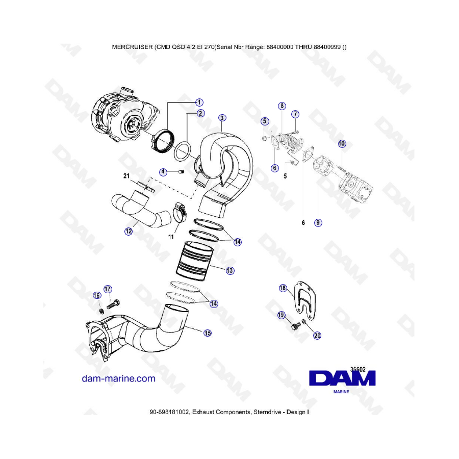 MERCRUISER CMD QSD 4.2 EI 270 - Componentes de escape, sterdrive (d1)