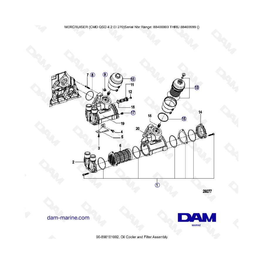 MERCRUISER CMD QSD 4.2 EI 270 - Oil cooler & filter assembly