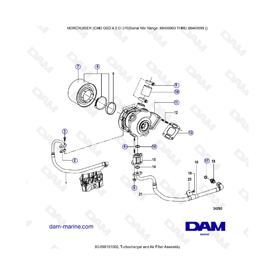 MERCRUISER CMD QSD 4.2 EI 270 - Conjunto de turbocompresor y filtro de aire