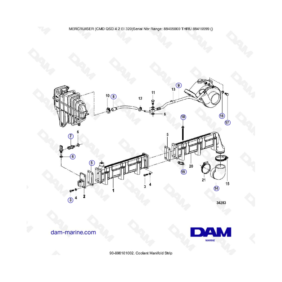 MERCRUISER CMD QSD 4.2 EI 320 - Tira colector refrigerante