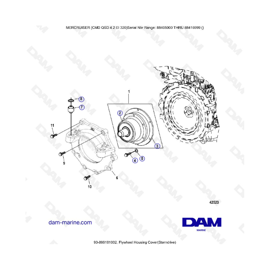 MERCRUISER CMD QSD 4.2 EI 320 - Tapa de la carcasa del volante (sterndrive)