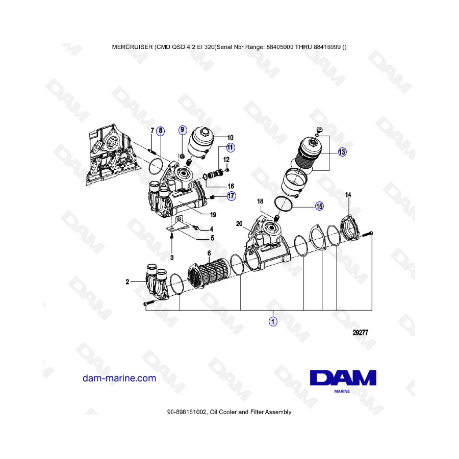 MERCRUISER CMD QSD 4.2 EI 320 - Oil cooler & filter assembly