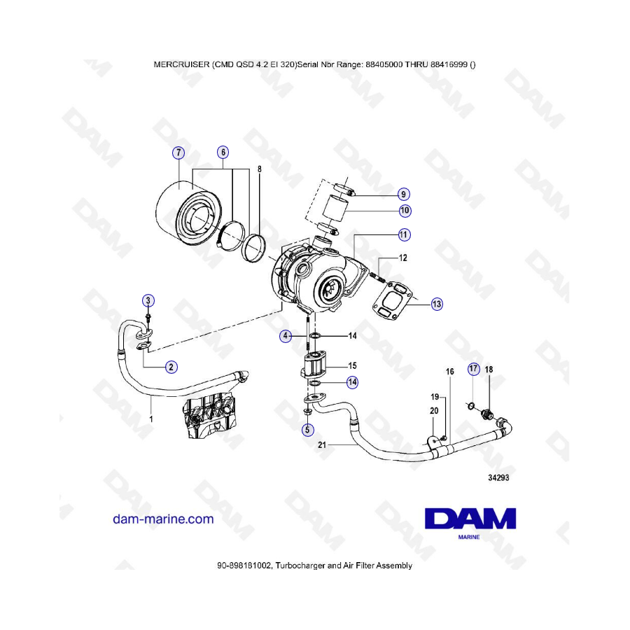 MERCRUISER CMD QSD 4.2 EI 320 - Conjunto de turbocompresor y filtro de aire