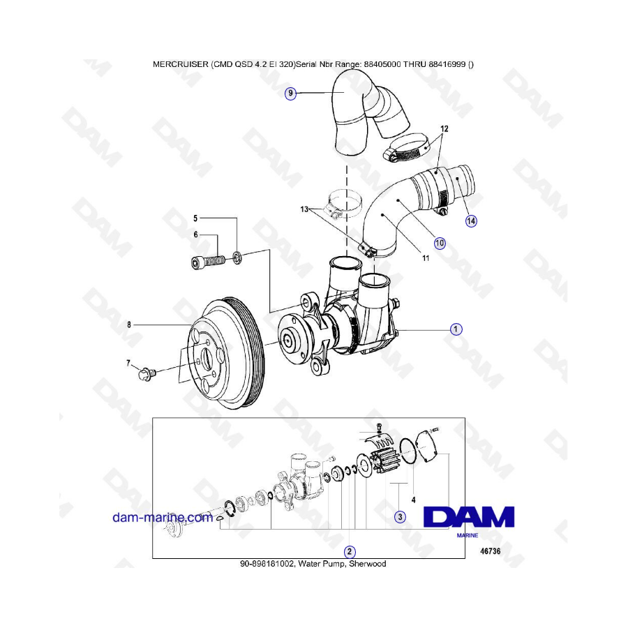 MERCRUISER CMD QSD 4.2 EI 320 - Water pump, sherwood