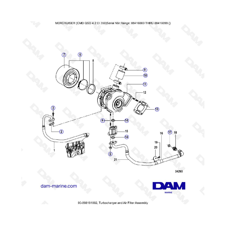 Mercruiser Cmd Qsd Ei Conjunto De Turbocompresor Y Filtro De Aire