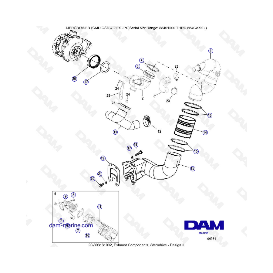 MERCRUISER CMD QSD 4.2 ES 270 - Componentes de escape, dentrofueraborda (2)