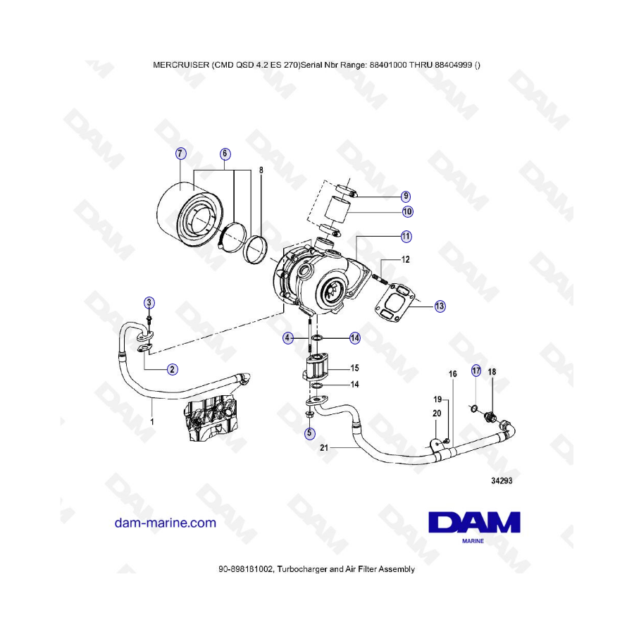 MERCRUISER CMD QSD 4.2 ES 270 - Conjunto turbocompresor y filtro de aire