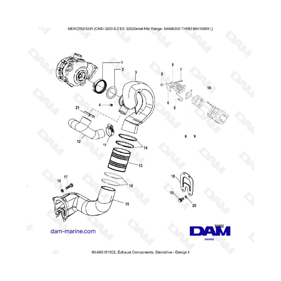 MERCRUISER CMD QSD 4.2 ES 320 - Componentes de escape (sterndrive) (1)