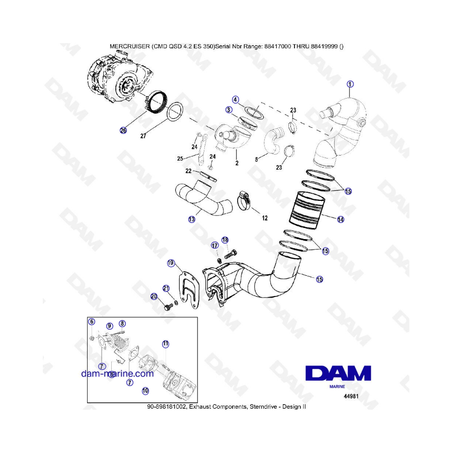 MERCRUISER CMD QSD 4.2 ES 350 - Componentes de escape sterndrive 2