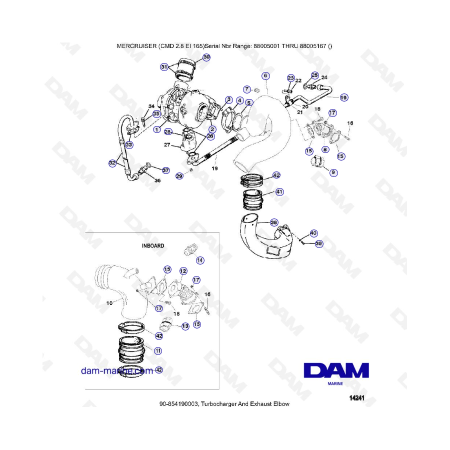 MERCRUISER CMD 2.8 EI 165 - Turbocompresor y Codo de escape