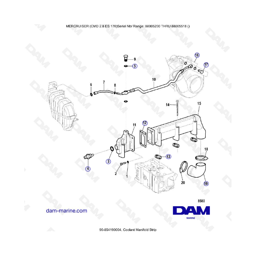 MERCRUISER CMD 2.8 EI 170 - Coolant manifold strip