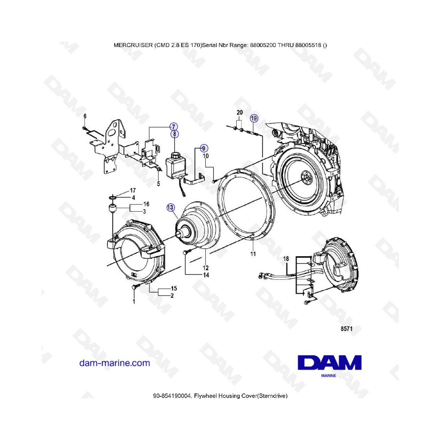 MERCRUISER CMD 2.8 EI 170 - Tapa de la carcasa del volante (sterndrive)