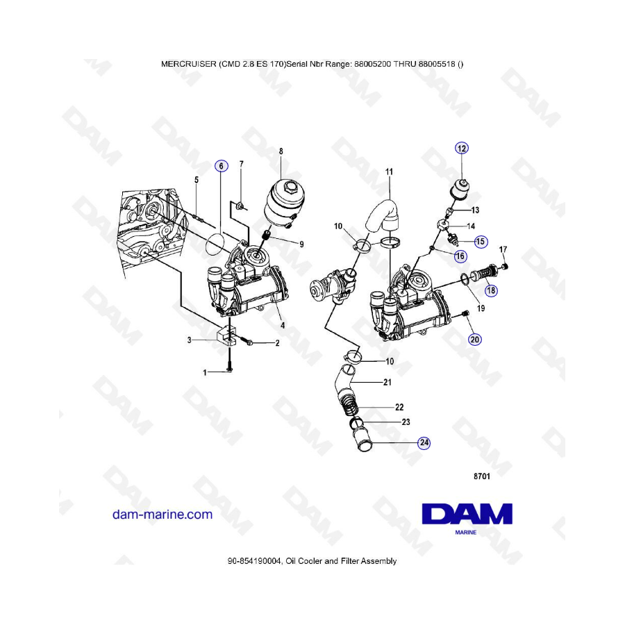 MERCRUISER CMD 2.8 EI 170 - Oil cooler & filter assembly