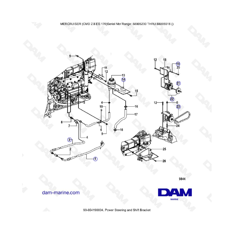 MERCRUISER CMD 2.8 EI 170 - Dirección asistida y soporte de cambio