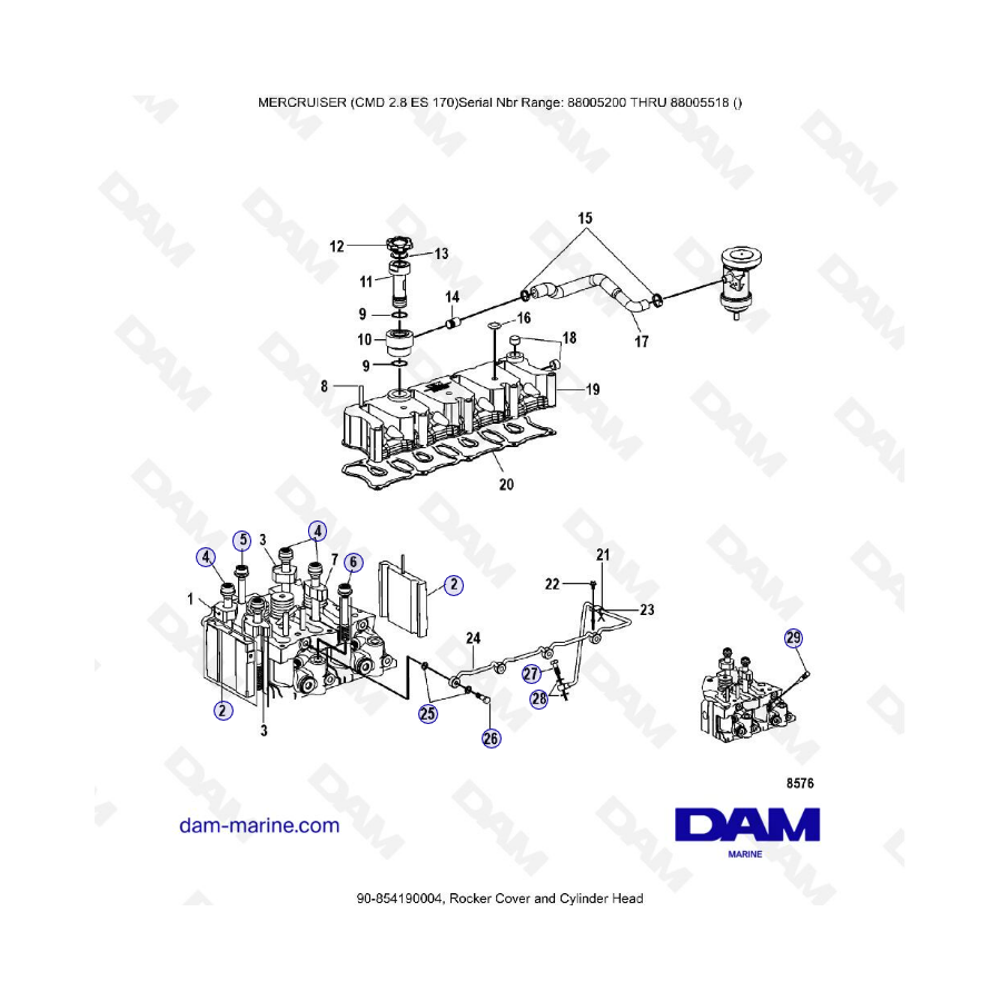 MERCRUISER CMD 2.8 EI 170 - Rocker cover & cylinder head