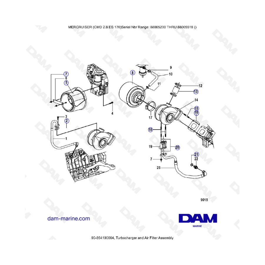 MERCRUISER CMD 2.8 EI 170 - Conjunto de turbocompresor y filtro de aire