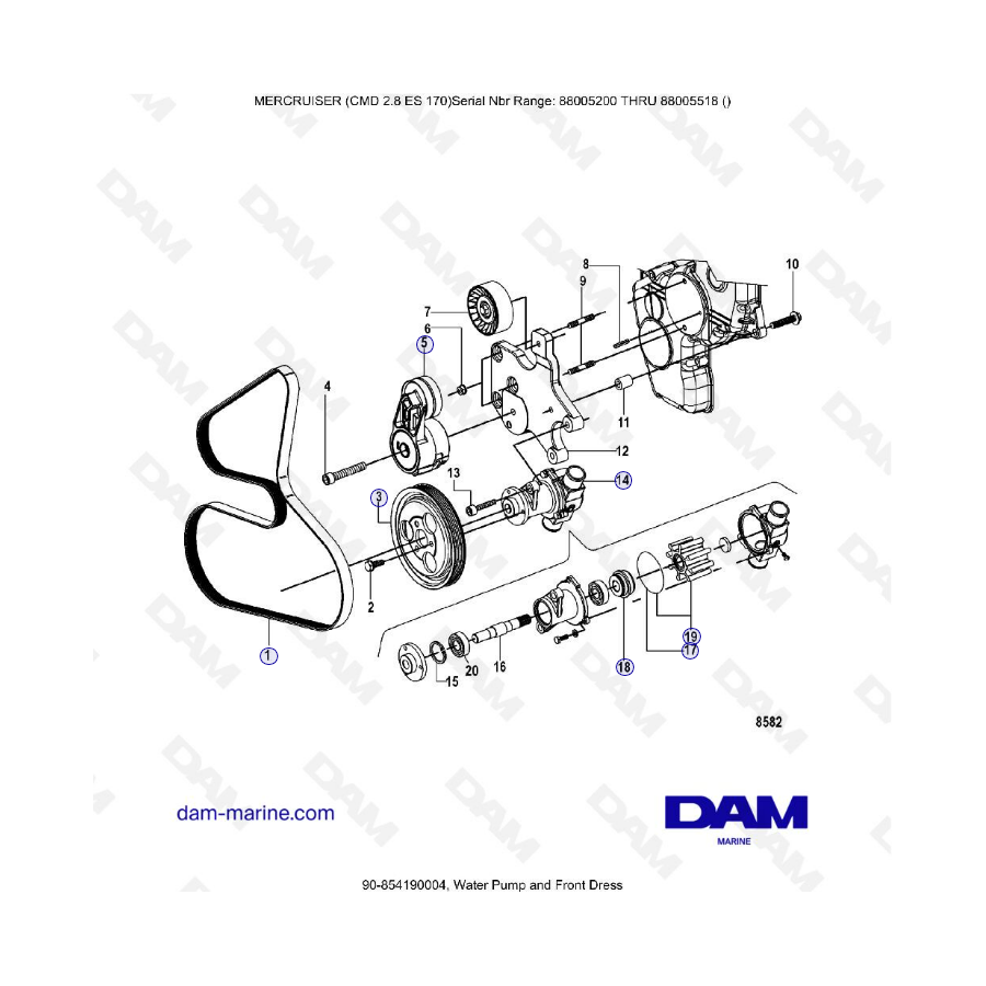 MERCRUISER CMD 2.8 EI 170 - Bomba de agua y vestido delantero