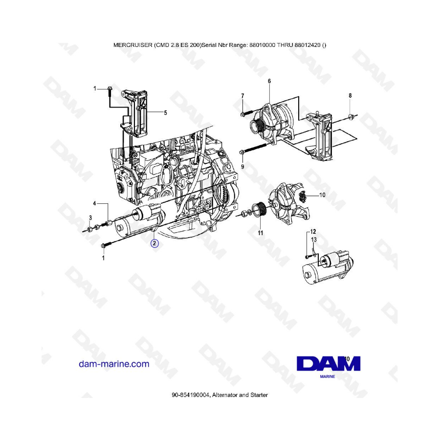 MERCRUISER CMD 2.8 EI 200 - Alternador y arranque